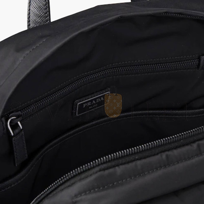 Pra*a black re-nylon and saffiano leather backpack 2vz028 (43*29*16cm)